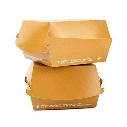 (a35) PZ 50 PORTA PANINO AVANA BIO COMPOSTABILE 10 X 10 X 7 CM ASPORTO DI ALIMENTI FRITTI